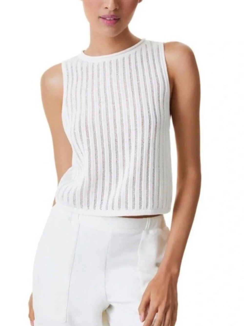 Alice + Olivia Ivory Open-Knit Linen Blend Sleeveless Top